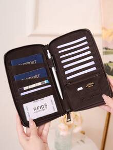 CHARM INFINITE RFID 防盜大容量護照夾，時尚薄款旅行錢包，中性旅行必備禮品 - 咖啡 - 查看 4