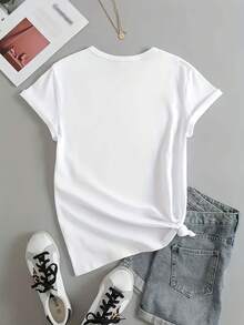 [Especial de Festival] Camiseta de Manga Corta con Cuello Redondo y Estampado de Béisbol para Deportes y Ocio - Blanco - Ver 2