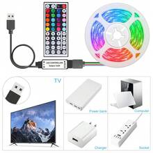 1 pieza Tira de luz LED RGB alimentada por USB con control remoto de 44 teclas, múltiples opciones de color, adecuada para sala de estar, dormitorio, sala de computadora, decoración de escaleras y diversas decoraciones navideñas - Tira de luz RGB 3535 de 44 teclas - Ver 4
