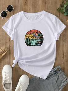Fashion Printed T‑Shirts for Women, Oversized Streetwear Tops, Comfortable and Stylish All‑Match Summer TeesCamisetas Mujer Estampado Naturaleza Primavera y Verano Casual Suelta Cuello Redondo Manga Corta - Blanco - Ver 3