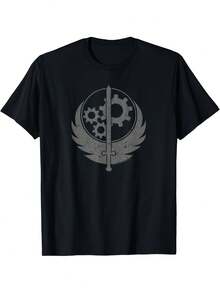 Camiseta de Juego para Hombre Fallout Brotherhood of Steel |   Camiseta negra suave con el icónico logo de las alas de armadura de poder, ropa de videojuegos post-apocalíptica, corte relajado, cuello redondo, mangas cortas, estampado por transferencia térmica. Una camiseta de manga corta adecuada para el hogar, uso diario, fiestas y viajes-perfecta como regalo para amigos o familiares. - Negro - Ver 1