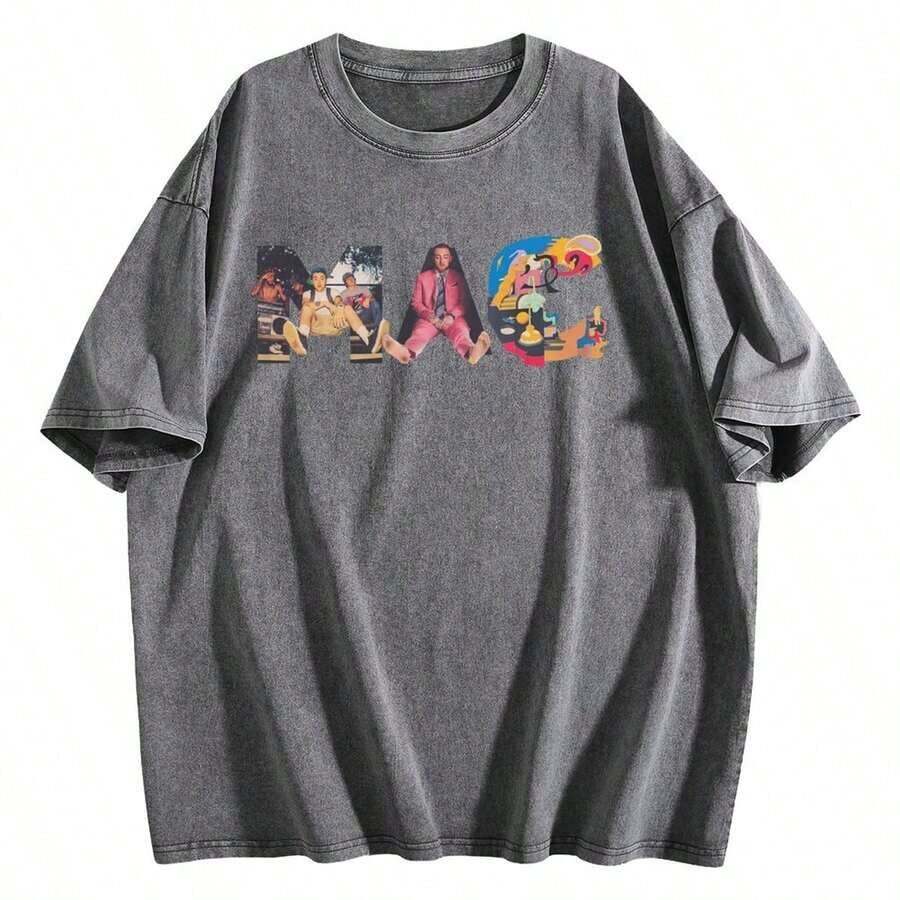New Summer Loose Fit T-Shirt With Print And Crew Neck, Vintage Rapper Head Print T-Shirt, Vintage 90s Music T-Shirt, Unisex 100% Cotton Short Sleeve Top For Men, Global Fashion Sets, Cotton Summer Clothes, Men's T-Shirts, Graphic T-Shirts, Urban Clothing, Funny T-Shirts, Purple Matching Set For Couples. - 灰色加厚 - 查看 1