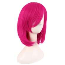 14 Inch/35 Cm Female Models Medium Length Straight Hair Cosplay Bob Wig Hot Pink - Hot Pink - View 2