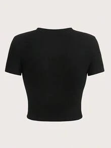 Camiseta Casual THE EYES CHICO, una Camiseta Estampada de Cuello Redondo Que Nunca Miente, Top Corto para la Moda, Adecuada para Verano y Primavera, Ropa de Mujer - Negro - Ver 2