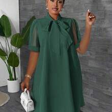 Maweii Plus Size Women Loose Mesh Patchwork Bow Design Vacation Dress, Spring/Summer Orange - Verde Oscuro - Ver 6