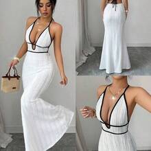 Raffinéa Women's Textured Bodycon Camisole Dress, Sexy Vacation/Date Night Outfit, Black Trim, Spring/Summer - Blanco - Ver 2
