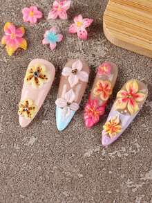 FULL BEAUTY Hibiscus Lily Cherry Blossoms Spring Nail Art Silicone Mold Embossed Blooming Flower Summer Floral Nail Carving Mold Gel Polish Printing Nails Template Manicure Tools - Clear - View 4