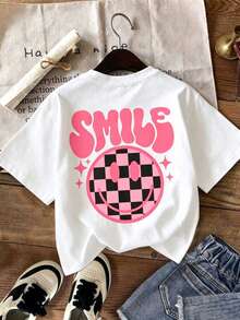 camisetas de manga corta de Prenda individual, no un conjunto de 3 piezas, 1 piezas/set de camisetas de manga suitable for streetwear, Top oversized cuello redondo daily outings, camping, concerts, hip-hop, rock, and rap events redondo, de uso casual y versátil para el verano, para mujer - Blanco - Ver 2