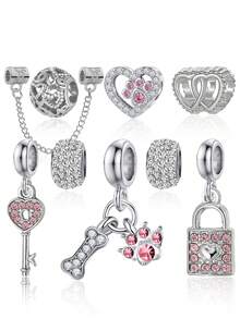 1 European And American Fashionable Multifunctional Bracelet With Key Lock And Heart-Shaped Diamond Bead Pendant, Suitable For Woman To Give As A Gift To Good Friends - Multicolor - View 5