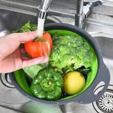 Collapsible Silicone Colander (Green) - Easy Storage, Ideal For Draining Pasta, Veggies & Fruits, Also Works As A Fruit/Berry Bowl, Must-Have For Campers - Màu xanh lá - Xem 9