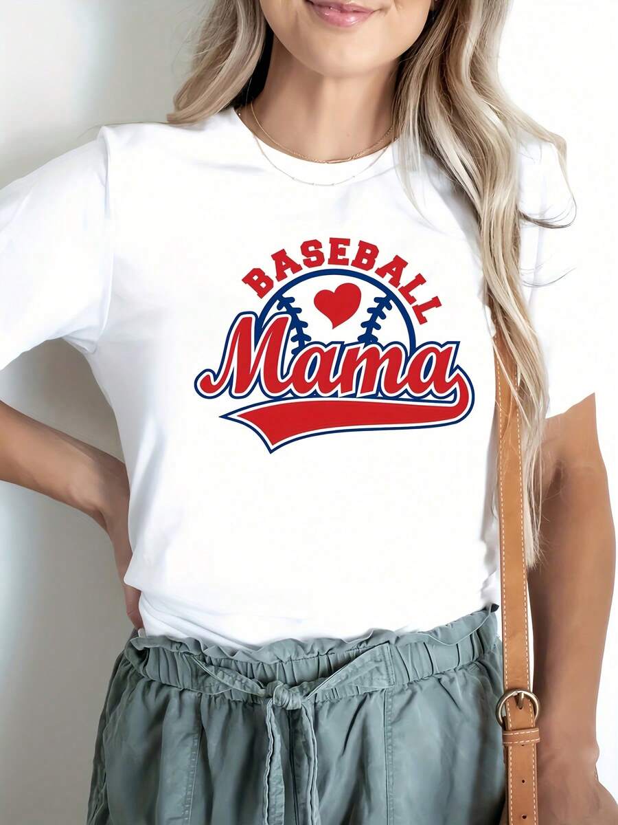 Camiseta casual de primavera/verano con estampado de letras, cuello redondo, manga corta, deportiva, para mujer, 180g 100% algodón. - Blanco - Ver 1