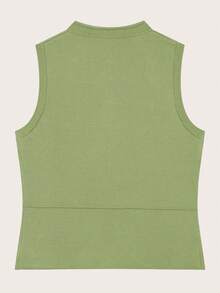 Chaleco de punto casual con cuello redondo, nudo y botones de unicolor, para primavera/verano - Verde - Ver 3
