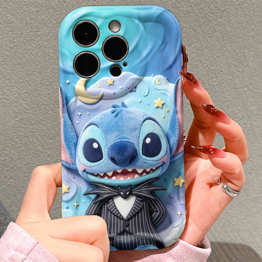 Disney Stitch Phone Case, Official Disney Lilo & Stitch Character Design, Jack Skellington Inspired Stitch In Pinstripe Suit Protective Cover. Compatible With IPhone 17, 16, 15, 14, 13, 12, 11 Pro Series, Featuring Plush-Style Stitch Dressed As Jack Skellington Against A Starry Night Background, Perfect For Disney Fans And Stitch Lovers To Showcase Their Favorite Character, Ideal For Birthdays, Holidays, Anniversaries, Graduation Gifts, Or Any Special Occasion To Surprise Family, Friends, Classmates, And Loved Ones. - 白色 - 查看 1