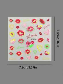 1 Sheet Red Lip & Heart Nail Art Stickers, Minimalist Text, Sexy Red Lips, Baddie Design, Self-Adhesive, DIY Nail Decor, Suitable For Spring/Summer Party Nail Decoration - Multicolor - View 12