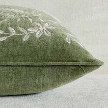 1pc Home Embroidered Throw Pillow Cover, Size 12x20 Inches, Bohemian Style Decorative Cushion Cover With Zipper, Suitable For Living Room Sofa Bed, Floral & Bee Design, Grayish Green - Green - View 6