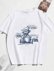 Camiseta deportiva casual impresa con cuello redondo, bolígrafo simple y gordo para hombres AXR6 - Blanco - Ver 2