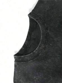 Camiseta Vintage Lavada de 230g, Camiseta Gráfica Artística Retro con Diseño de Gato y la Creación de Adán, Top Casual Creativo y Nostálgico, Camiseta de Algodón Puro, Casual, Elegante y Cómoda. - Negro - Ver 2