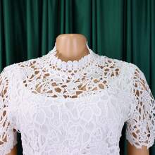 New Women's Jumpsuit European American Style Hollow Lace Short Sleeve High Waist Lace-Up Wide Leg Sexy - 白色 - 查看 8