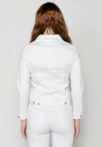 Koroshi Cazadora denim vaquera para mujer | moda actual composición 98% Algodon, 2% Elastano BLANCO / WHITE M/XL Cierre delantero con botones metálicos. Detalles florales bordados. - Blanco - Ver 9