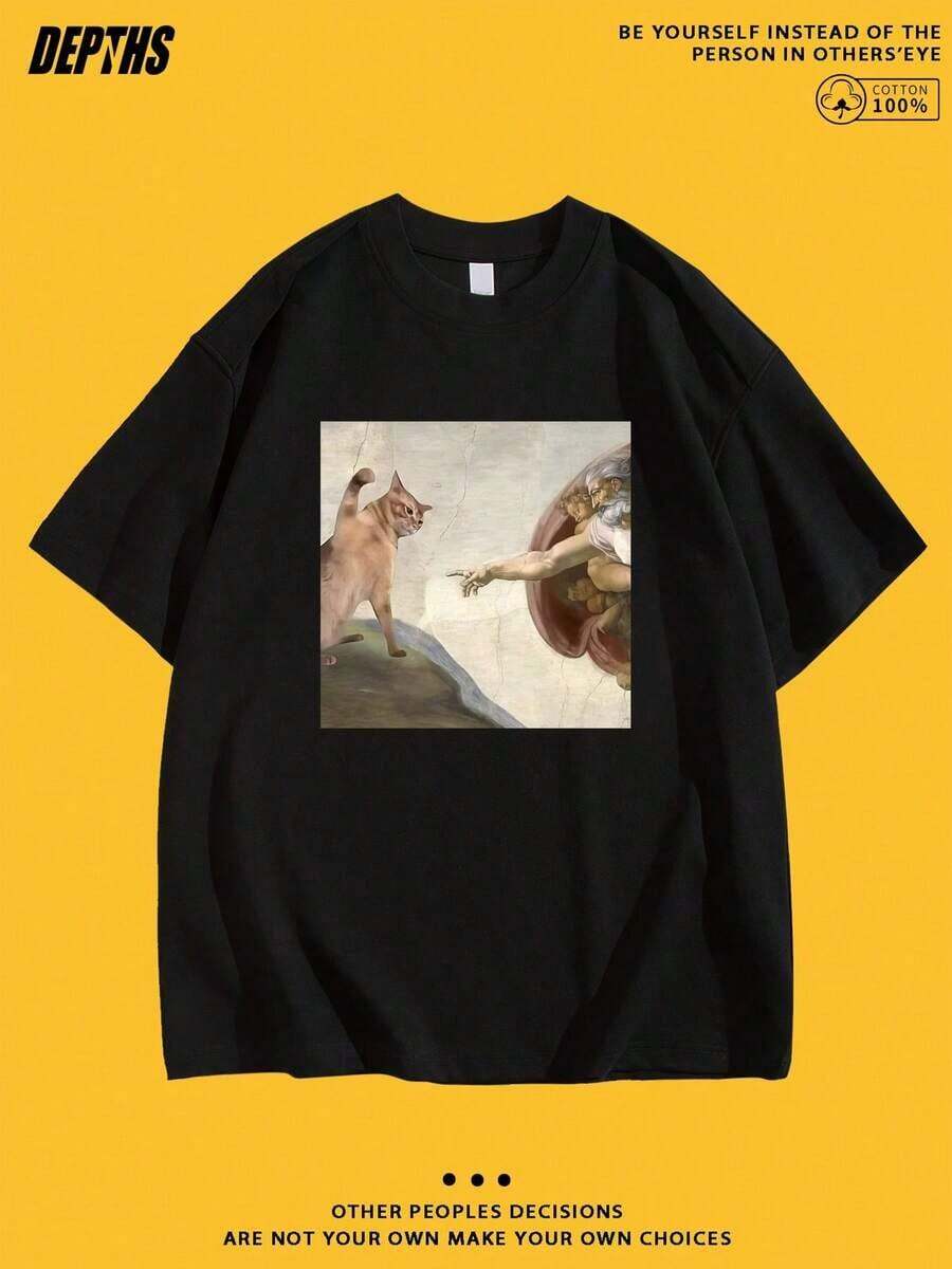 1 pieza, Nueva Colección Verano 2026, Estilos Unisex, Camiseta de Cuello Redondo con Patrón Creativo y Divertido de Dibujos Animados, Algodón Puro, Moda de Verano, Manga Corta, Estilo Casual para Salidas Diarias, Tallas: S–7XL |     Se envía en 24 horas. 180g 100% algodón suave. - Negro - Ver 1