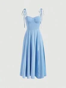 Vestido con abertura y lazo floral - Celeste - Ver 1