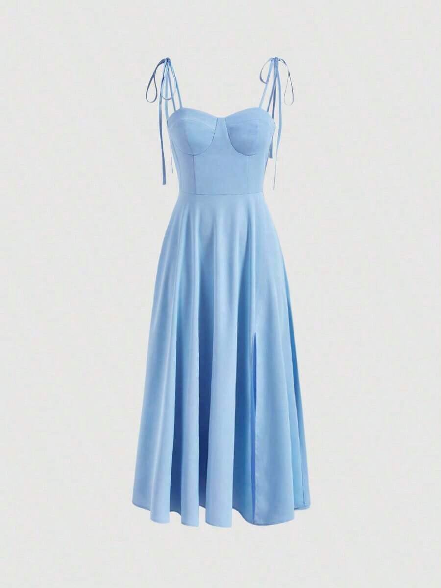 Vestido con abertura y lazo floral - Celeste - Ver 1