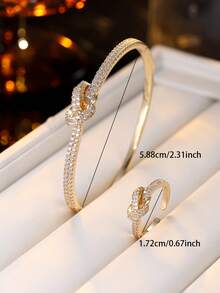 1 Set French Design Knotted Bracelet And Ring 2 Pieces Set, Luxury Elegant Open Cuff Jewelry Set, Versatile Daily Wear - Bracelet Ring Set - View 2