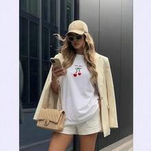 Camiseta de manga corta de algodón puro, estilo europeo y americano, con estampado de letras único y de alta gama, de corte holgado, fresca, sencilla y versátil. - Blanco - Ver 4