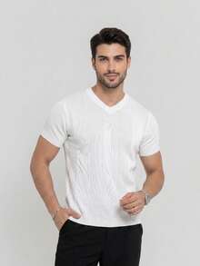 Men's Lightweight Textured Polo Shirt, High Quality, Premium Quality, Spring, Summer, Autumn. - White - View 1