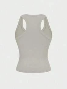 Camiseta sin mangas cuadrada Floreya para mujer, top casual de verano de ajuste ceñido sin mangas para capas, sencillo pero elegante, estilo deportivo, versátil para todas las estaciones en color blanco - Gris Claro - Ver 4
