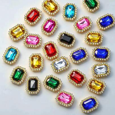 50pcs/Pack, Rhinestone Decor, Sew-On Rhinestone Buttons, Flat Back, DIY Gems, Handmade Jewelry Making, Clothing, Shoes, Decoration, Accessories