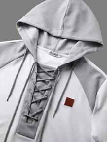 [ROYALBOY] Spring New Arrival, Personalized Patchwork Waffle Texture, Drawstring Hooded Short Sleeve, Versatile Casual, Suitable For Gatherings, Parties, Machine Washable But Not Dry Cleanable - White - View 5