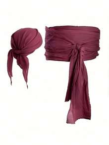 Halloween Pirate Headscarf, Hat, Accessories, Pirate Belt, Soft Material Decorations - Burgundy - View 1
