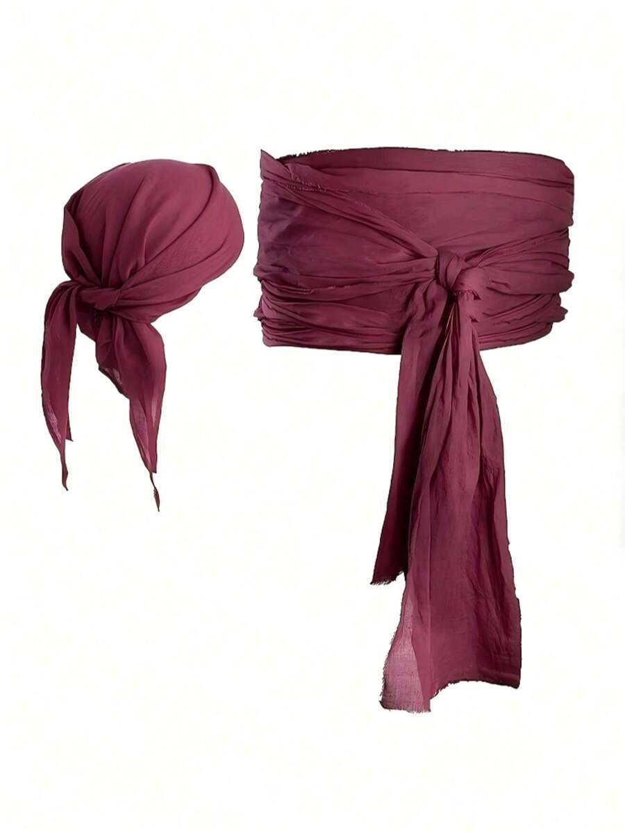 Halloween Pirate Headscarf, Hat, Accessories, Pirate Belt, Soft Material Decorations - Burgundy - View 1