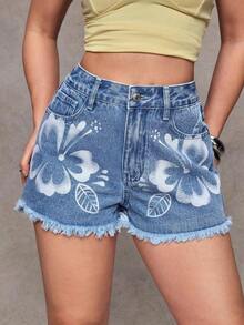 Pantalones cortos vaqueros casuales, estilo minimalista para uso diario - Azul lavado medio 2 - Ver 4