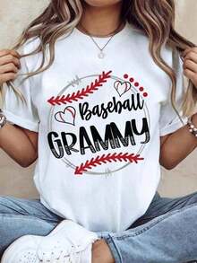 Women's Round Neck Fitted T-Shirt100% Cotton Thanksgiving Graphic Women T Shirt Funny Baseball Grammy Baseball Lovers T-Shirt2026-Suitable For Daily Wear, Vacation, Party-Vintage Street Style Unisex Loose Cotton Short Sleeve Crew Neck T-Shirt100%cotton - Blanco - Ver 1