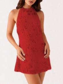 2026 Spring/Summer New European And American Elegant Women's Dress Series Orange Embroidered Halter Dress, Sleeveless Bodycon Party Dress Club & Evening KI6V - 紅色 - 查看 4