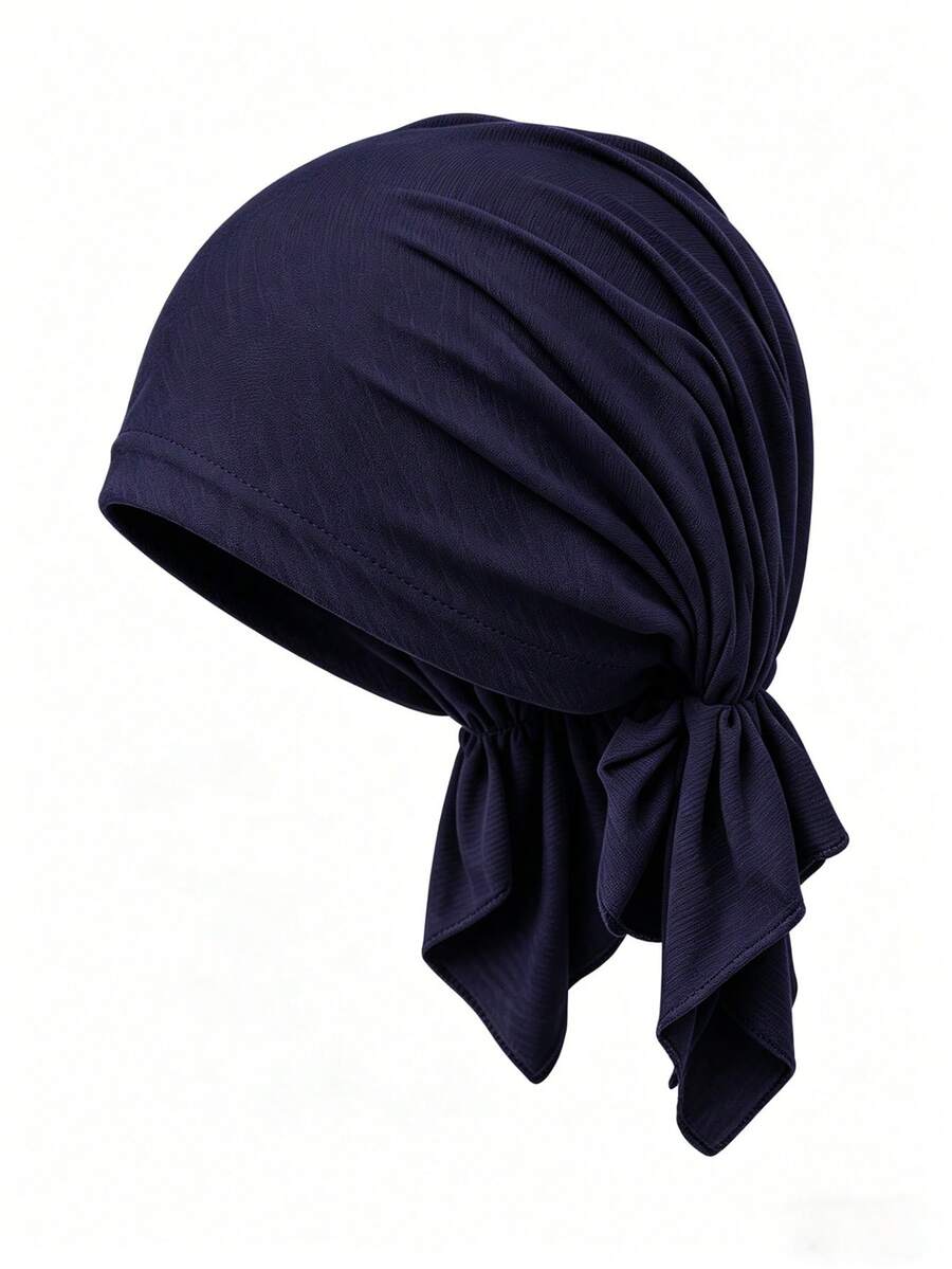 CONFLASS 2/1pc Women's Solid Color Triangle Pre-Tied Headscarf, Soft Comfortable Skin-Friendly Elastic Chemotherapy Hat, Breathable Headscarf, Suitable For Hair Loss Cancer Patients, With Lining Muslim Sleep Cap