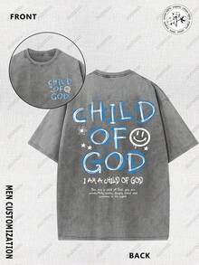 Camiseta vintage lavada, con diseño de graffiti de "Cara de Hijo de Dios", temática cristiana, el material representa la fe en Dios, corte holgado, tela suave - Camiseta unisex de algodón, manga corta, cuello redondo, estilo vintage urbano. - Negro - Ver 10