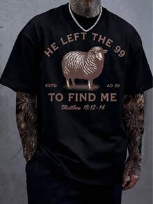 Manfinity Dauomo 99 T-Shirts Jesus Left, The Lord Is My Shepherd T-Shirt, Christian T-Shirt, He Left 99 To Save Me T-Shirt, Men T-Shirt - 黑色 - 查看 1