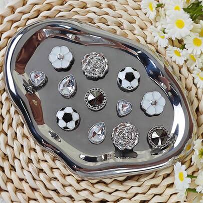 12pcs DIY Shoe Charms - Football, Star, Bow Decor, Non-Metal Lightweight Material, Y2K Fashion Versatile Cute Unisex, Suitable For EVA Sandals, Slippers, Detachable Shoe Decor, Holiday Gift, World Cup Elements