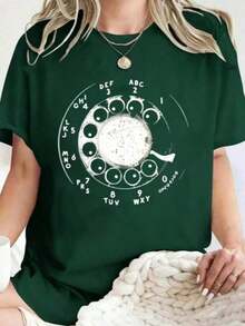 Camisas de moda 100% algodón, estilo retro, con diseño de teléfono de disco, casuales y cómodas, adecuadas para uso diario, muy apropiadas como regalo de cumpleaños para familiares y amigos. Ropa de verano holgada y cómoda - Verde - Ver 8