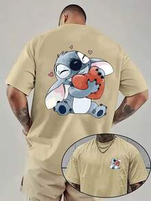 Authorized By Disney, "Lilo&Stitch" Animation-A Cute And Super-Powerful Alien Creature Printed Pattern, A Comfortable And Casual Men's T-Shirt, Which Is A Must For Disney Fans To Wear In Street Fashion. - 杏色 - 查看 1