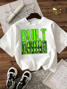1 pieza Camiseta de Mujer Casual de Corte Holgado, Opciones en Negro y Blanco, Verde Neón, Camiseta con Estampado Gráfico BUILT DIFFERENT, Camisetas de Uso Diario de Verano, Tops de Verano, Camisetas Gráficas, Conjuntos de Verano para Mujer, Camisetas Cortas para Mujer, Tops para Mujer, Ropa Vintage de Algodón, Ropa Linda para Mujer, 210g 100% Algodón, todos los diseños están impresos. Unisexo. - Blanco - Ver 2