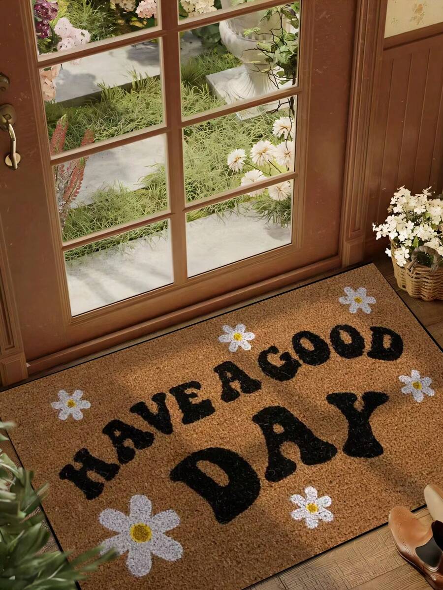 1pc "Have A Beautiful Day" Daisy Print Doormat, Non-Slip Dirt-Resistant Entryway Carpet, Water-Absorbent Low-Pile Indoor/Outdoor Mat, Cute Floral Welcome Rug For Porch/Kitchen/Bathroom, Farmhouse Home Decor - 1PC - View 1