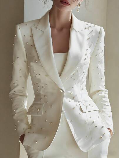 Chaqueta blazer con cuentas de burbuja de moda para mujer, adecuada para bodas, citas, forro para todas las estaciones