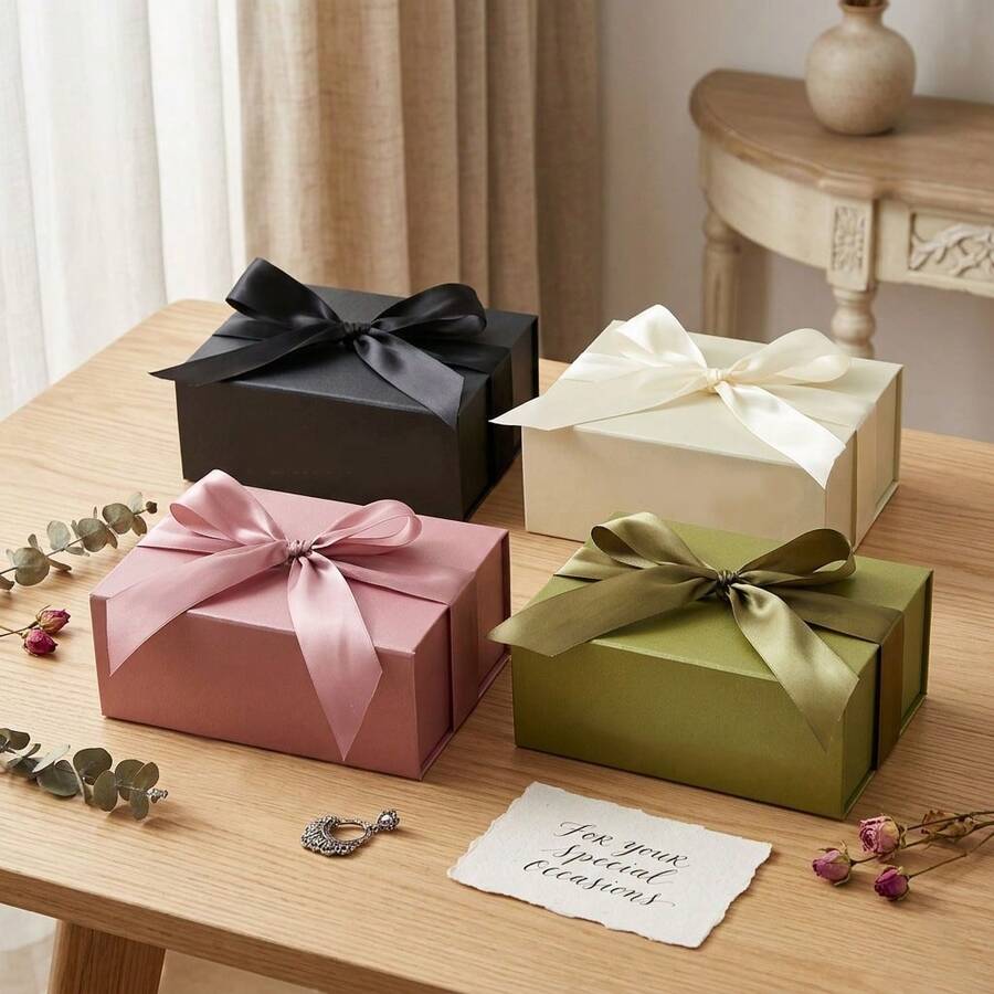 Colorful Ribbon Gift Box, Gift Packaging Box, Multi-Color Storage Gift Box, High-End One-Piece Foldable Gift Box, Suitable For Birthday, Bridesmaid Gift, Wedding, Holiday And Party Gifts - J-multicolor - View 1