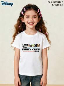 Disney Children's Round Neck Shirt With Mickey Mouse Ear Pattern And White Short Sleeved T-Shirt, Teen Girl Clothes, Disney World T-Shirt, Disney Girls' Travel T-Shirt, Birthday Boy, 180G Pure Cotton Children's T-Shirt, Summer Girls Clothes, Suitable For Returning To School, Playing, And Daily Wear; Gifts For Children - trắng - Xem 2