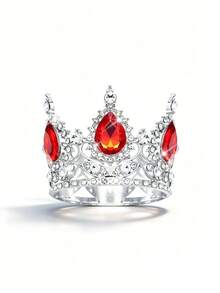 1 pieza Corona nupcial, corona de princesa redonda lujosa y brillante con decoración de flores para vestido de novia, accesorios para el Día de San Valentín, verano, playa, elegante, fiesta - Multicolor - Ver 22