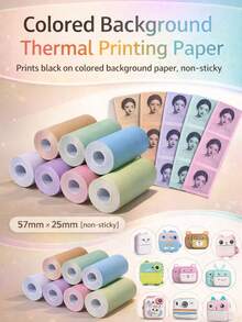 7 Rolls Of 57mm Color Premium Label Paper | Mini Printer Stickers, For Folding - Multicolor - View 6